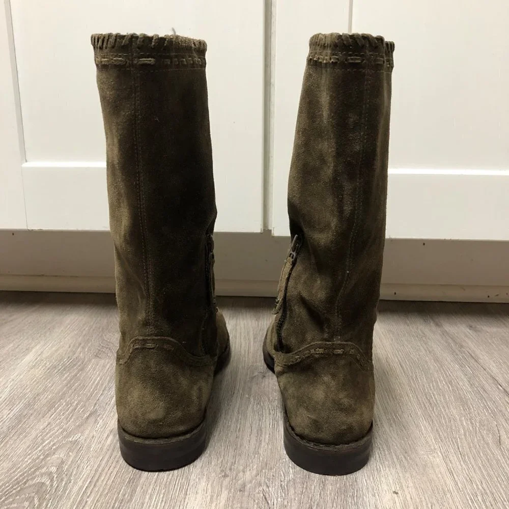 Trask Women's Size 7.5 Olive Green Suede Leather Boots Mid Calf Army Green